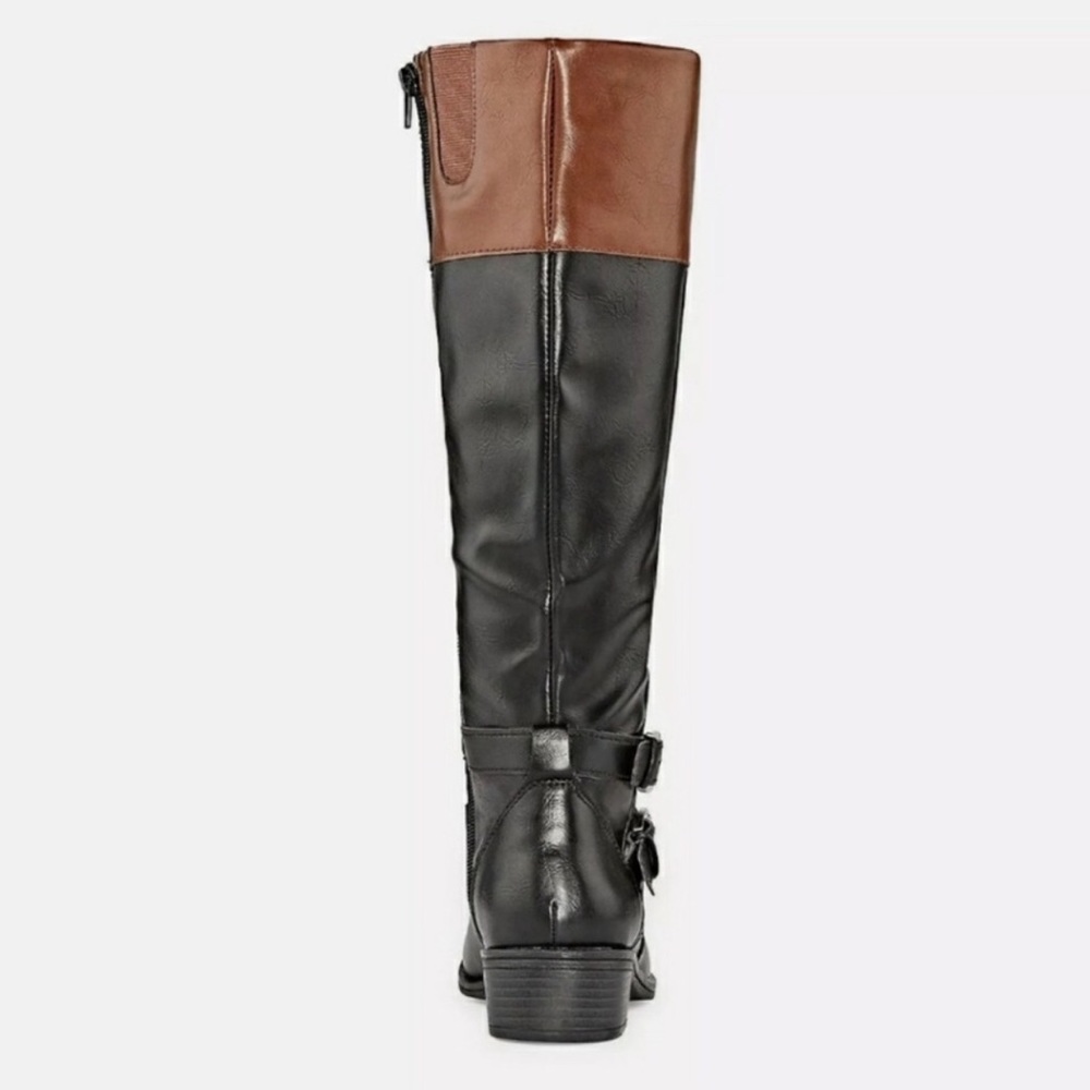 NWT Arizona Denver Memory Foam Black/ Brown Thigh Strapped Boots - Picture 4 of 5